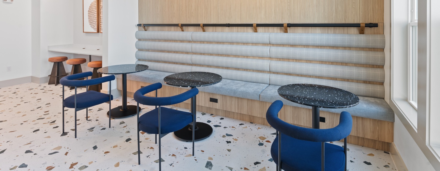 Coffee lounge banquet table seating area
